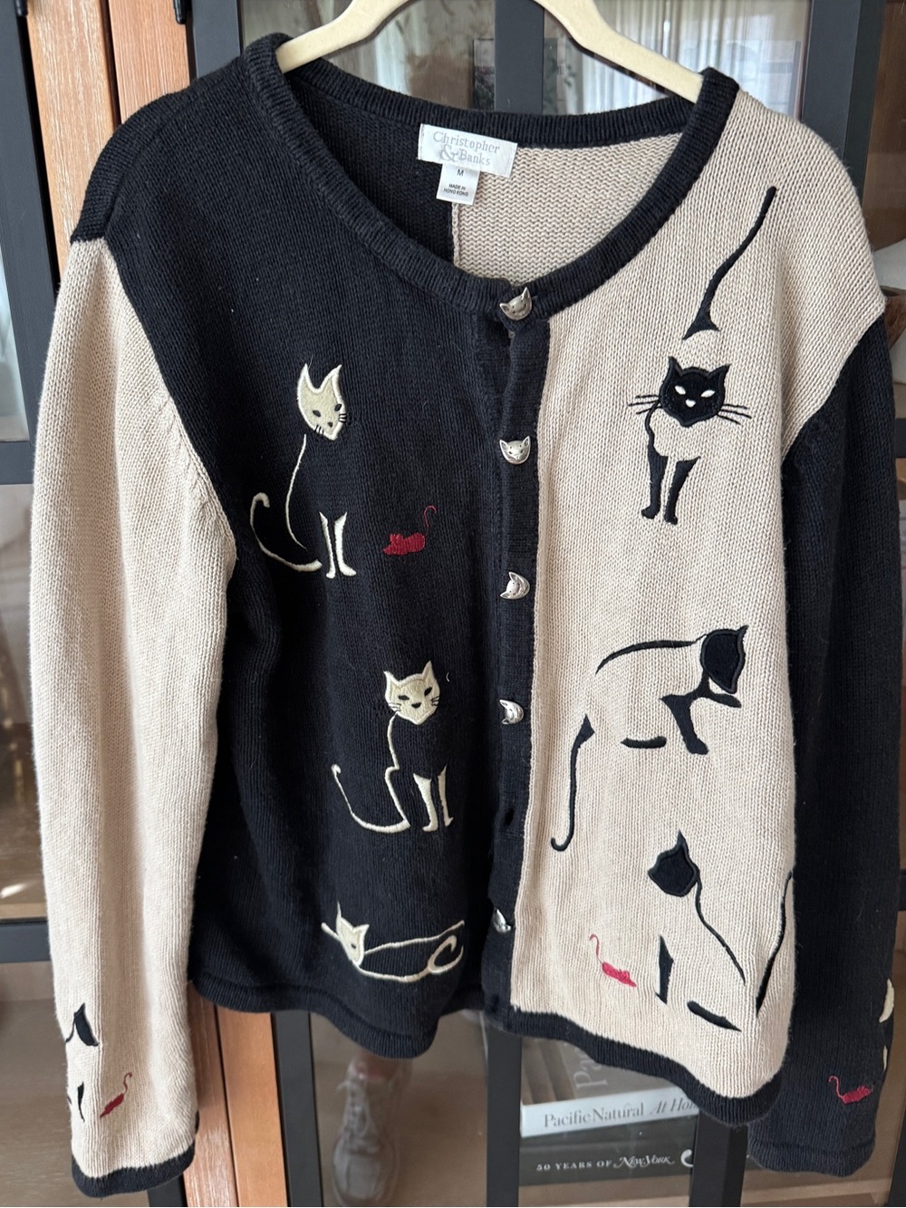 Vintage 2003 Cats embroidered Cardigan Sweater knit whimsical novelty buttons